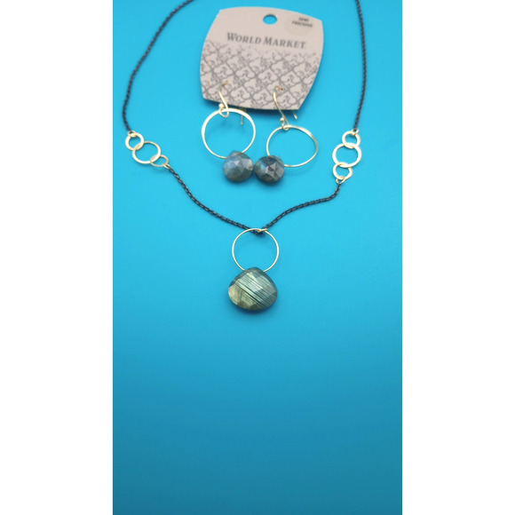 World Market Semi Precious Stones Necklace Earring Set Green - Picture 3 of 10